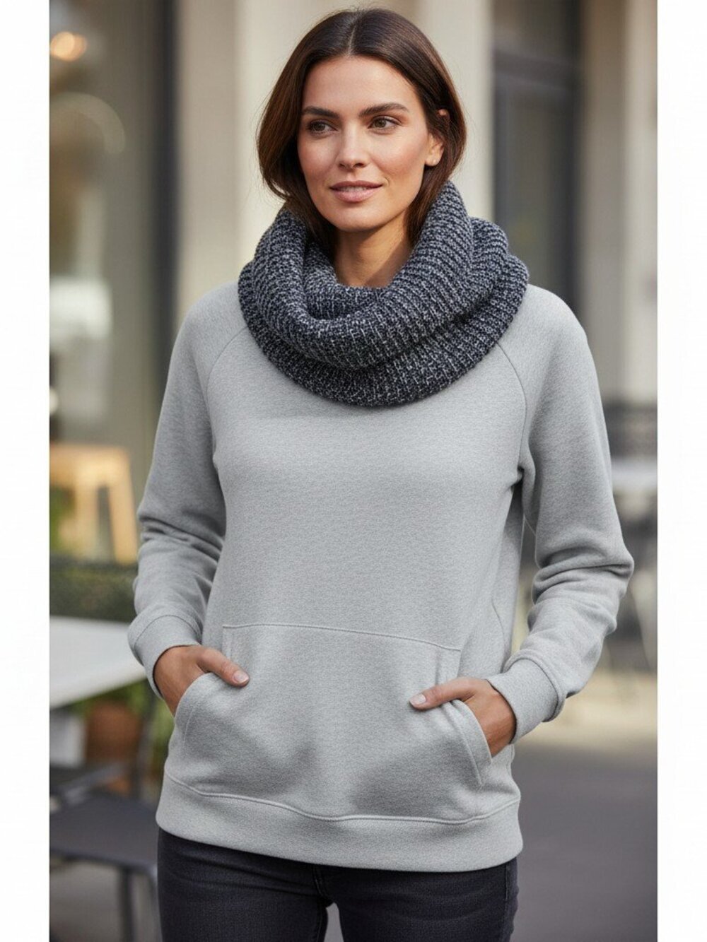 J. Crew Grey Cotton/Wool Blend Funnel Neck Sweatshirt